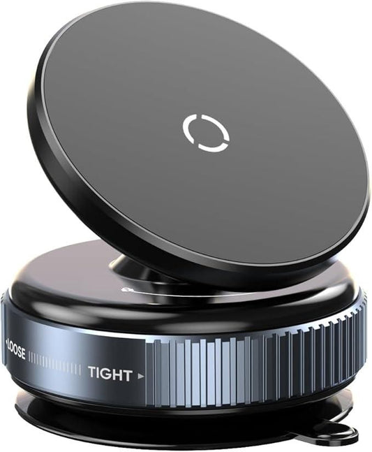 360° Rotating Vacuum Magnetic Mobile Holder Stand | Strong Suction + Powerful Magnet Phone Mount for Car, Desk, Gym, Mirror & Shower | Universal Compatible with All Smartphones (With Metal Ring)