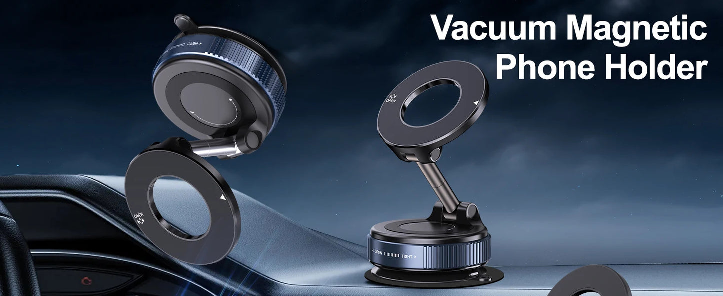 360° Rotating Vacuum Magnetic Mobile Holder Stand | Strong Suction + Powerful Magnet Phone Mount for Car, Desk, Gym, Mirror & Shower | Universal Compatible with All Smartphones (With Metal Ring)