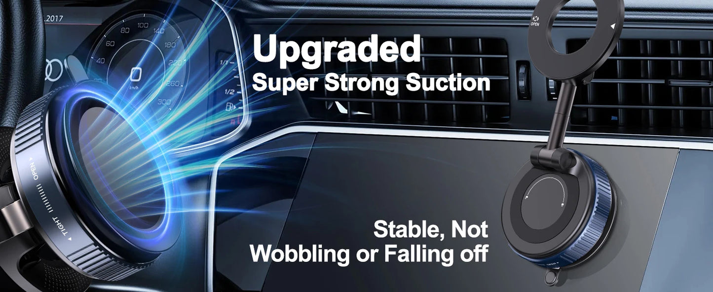 360° Rotating Vacuum Magnetic Mobile Holder Stand | Strong Suction + Powerful Magnet Phone Mount for Car, Desk, Gym, Mirror & Shower | Universal Compatible with All Smartphones (With Metal Ring)