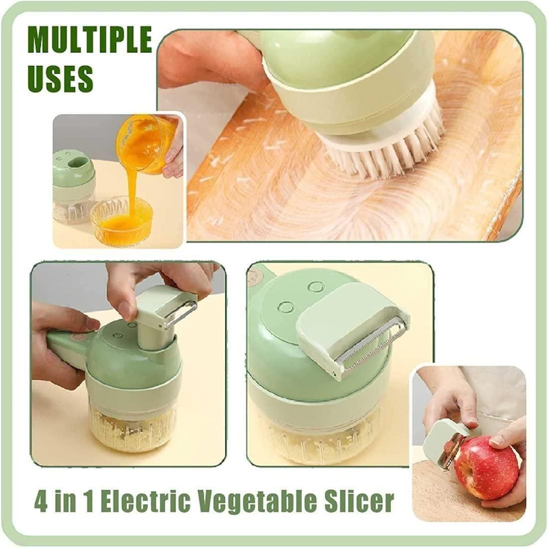 4-in-1 Electric Vegetable Chopper | USB Rechargeable Food Processor with Stainless Steel Blades | Portable Onion, Garlic & Vegetable Cutter