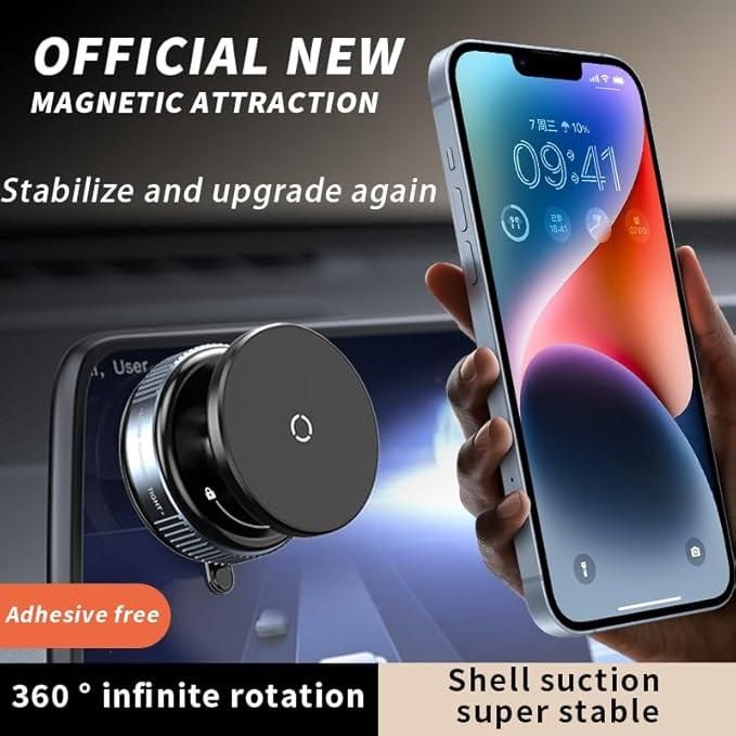 360° Rotating Vacuum Magnetic Mobile Holder Stand | Strong Suction + Powerful Magnet Phone Mount for Car, Desk, Gym, Mirror & Shower | Universal Compatible with All Smartphones (With Metal Ring)