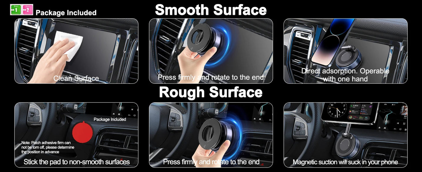 360° Rotating Vacuum Magnetic Mobile Holder Stand | Strong Suction + Powerful Magnet Phone Mount for Car, Desk, Gym, Mirror & Shower | Universal Compatible with All Smartphones (With Metal Ring)