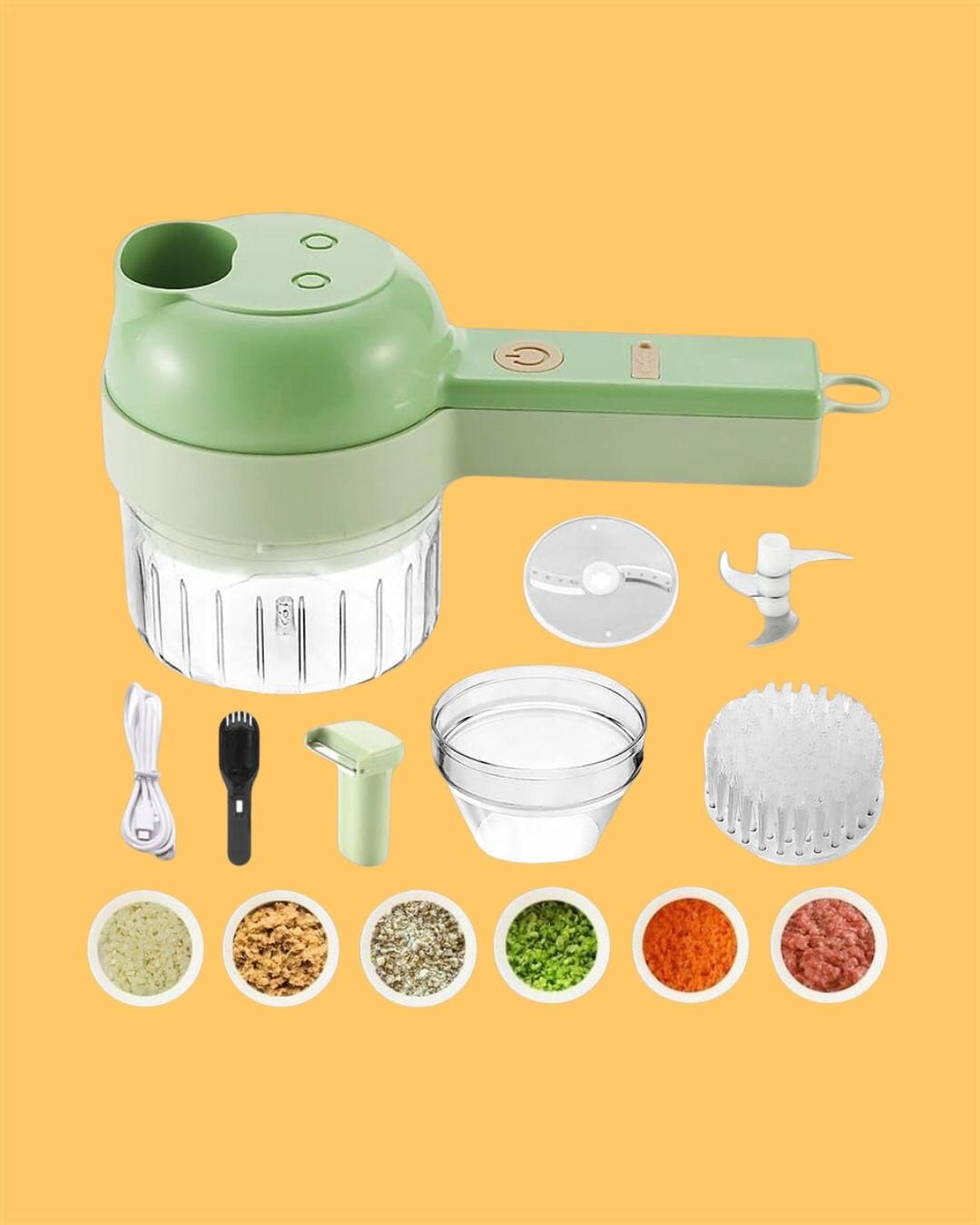 4-in-1 Electric Vegetable Chopper | USB Rechargeable Food Processor with Stainless Steel Blades | Portable Onion, Garlic & Vegetable Cutter