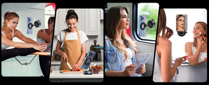 360° Rotating Vacuum Magnetic Mobile Holder Stand | Strong Suction + Powerful Magnet Phone Mount for Car, Desk, Gym, Mirror & Shower | Universal Compatible with All Smartphones (With Metal Ring)